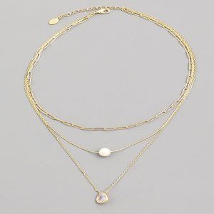 Three Chain Layered Necklace with Simple Pendants